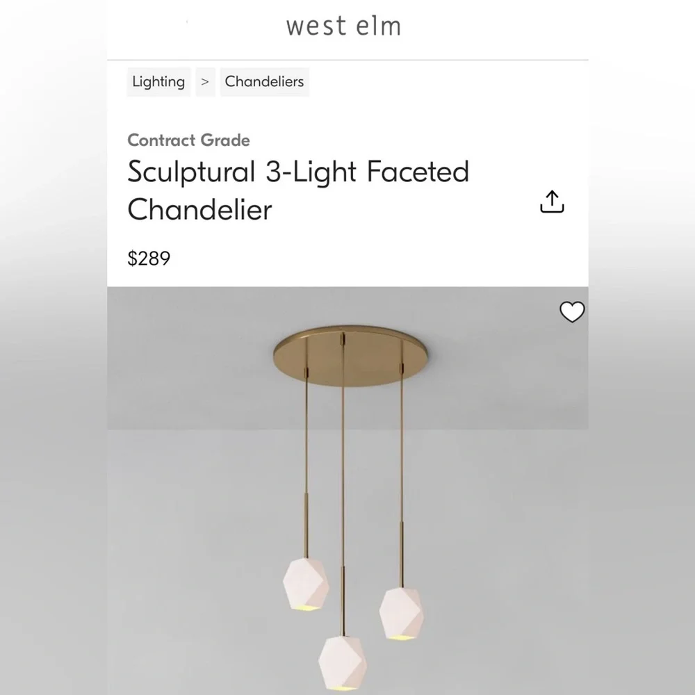 3 Light Antique Brass (Gold) Chandelier WEST ELM